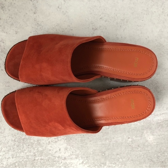 Maje Wave Suede Leather Studded Mules Terracotta EU 39 - Picture 13 of 14